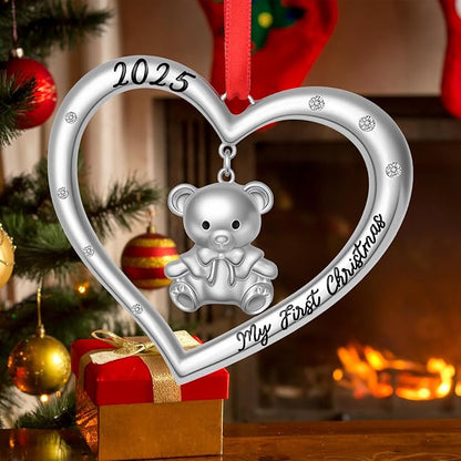 Baby’s First Christmas Ornament 2025 for Boy Girl, My First Christmas Ornament with Teddy Bear, Babys 1st Christmas’S Ornaments 2025 Metal Hanging for Newborn Xmas Tree Decoration Gift