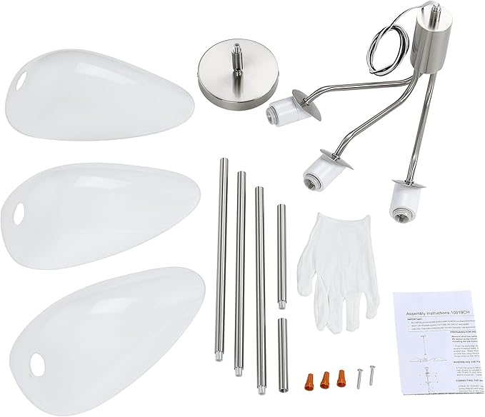 MEXO Modern Glass Chandeliers, Sputnik Chandelier Satin Nickel Pendant Lighting Fixture Glass Shade Ceiling Light for Dining Room Kitchen Island