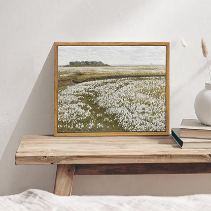 KBKBART Framed Vintage Wall Art Prints, Retro Countryside Flower Field Nature Wilderness Canvas Painting Farmhouse Decor Wall Art, Rustic Landscape Wall Decor for Bathroom, Bedroom Living Room,