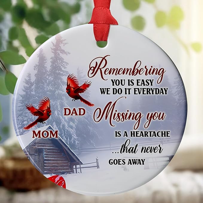 Cardinal Dad Mom Memorial Ornament - Cardinal Christmas Ornament - Loss of Mother Father - Sympathy & Condolence Gift - In Memory of Mom Dad