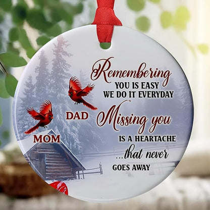 Cardinal Dad Mom Memorial Ornament - Cardinal Christmas Ornament - Loss of Mother Father - Sympathy & Condolence Gift - In Memory of Mom Dad