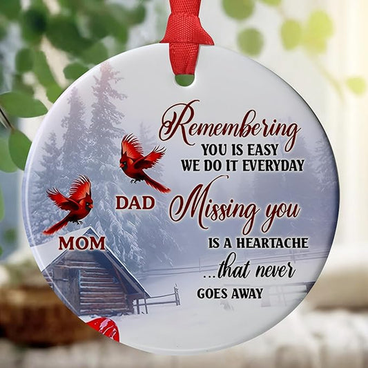 Cardinal Dad Mom Memorial Ornament - Cardinal Christmas Ornament - Loss of Mother Father - Sympathy & Condolence Gift - In Memory of Mom Dad