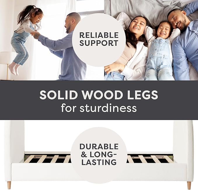 DG Casa Boucle Cloud Daybed Frame with Arched Side Panels, Upholstered in Cream White Fabric, Twin Platform Bed Frame with Solid Wood Legs – Boho or Modern Style – No Box Spring Needed