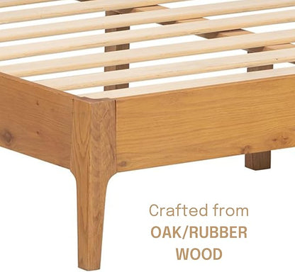 NTC Ruby Wooden Bed Frame with Headboard and Natural Rattan, Solid Oak/Rubber Wood Foundation with Silent Slats, 1000 Lb Capacity, Effortless Assembly (Natural Cane - Rustic Oak, King)