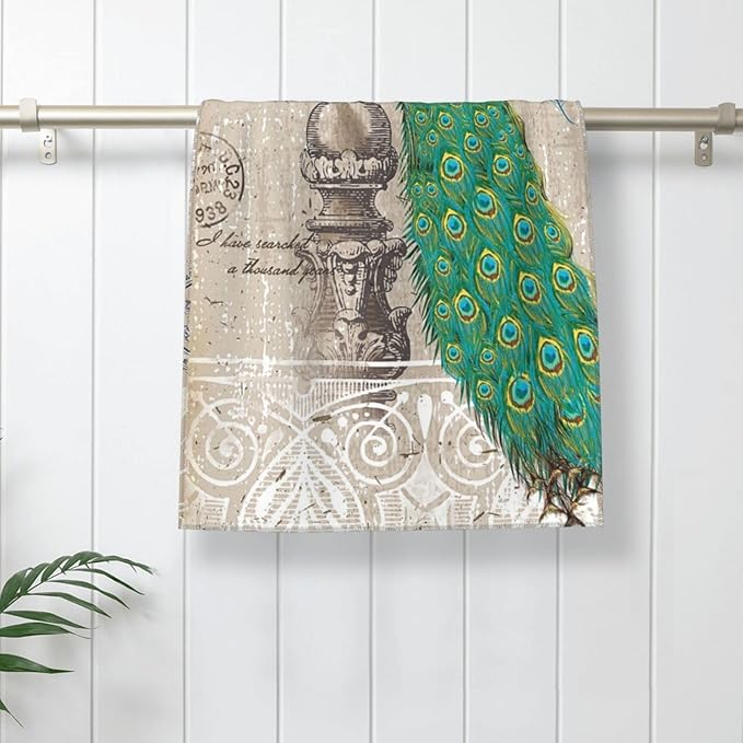 Peacock Hand Towels Set of 2 Absorbent 15.7x27.5 Kitchen Guest Towels Farmhouse Teal Blue Peacock