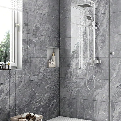 22pcs Marble Peel and Stick Backsplash Waterproof Washroom Wall Panels, Peel and Stick Tile, PVC Foam Wall Panels for Kitchen,Bathroom,Living Room,Grey (Not Real Tile,11.8" x 11.8")