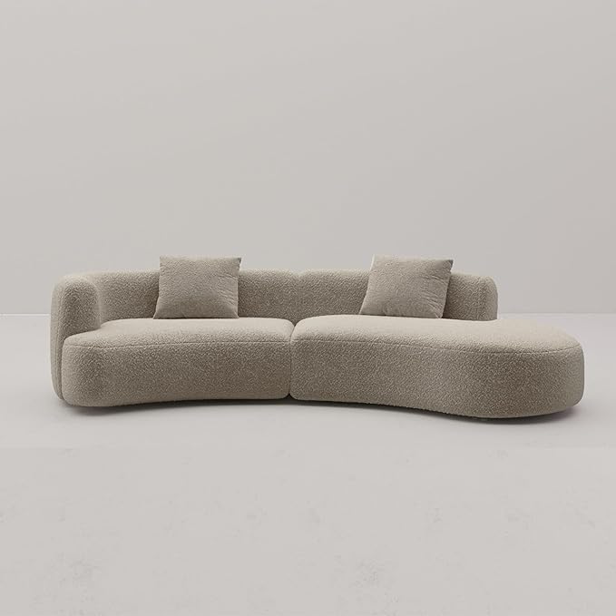 Acanva Modern Curved Sectional Living Room Couch, Minimalist Comfy Boucle Fabric Modular Sofa for Apartment, Home Office, 114" W Right Hand Facing, Light Coffee