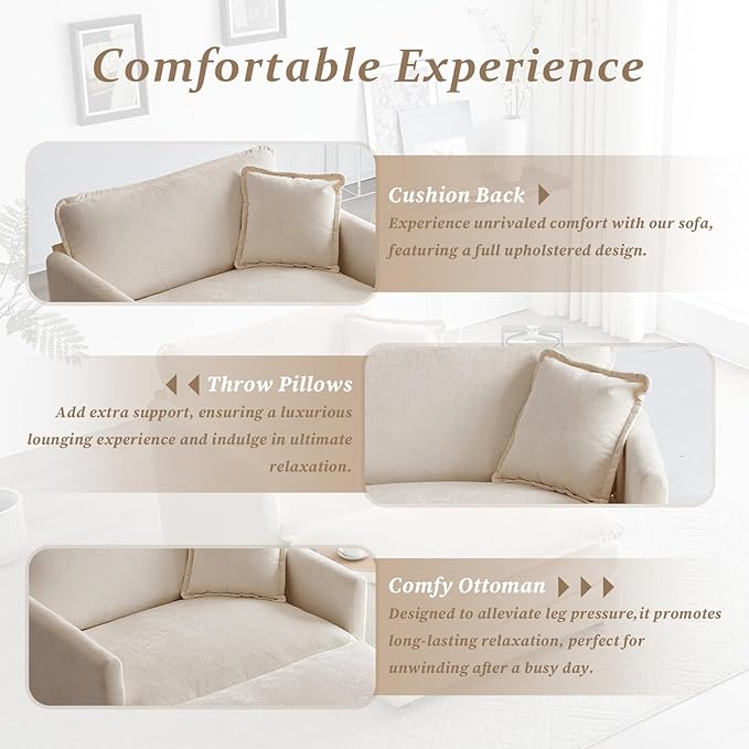 SoarFlash Chenille Sectional Sofa, Comfy Modular Single Sofa with Ottoman, Modern Recliner Deep Seat Sofa Set for Living Room,Light Coffee