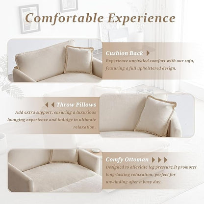 SoarFlash Chenille Sectional Sofa, Comfy Modular Single Sofa with Ottoman, Modern Recliner Deep Seat Sofa Set for Living Room,Light Coffee