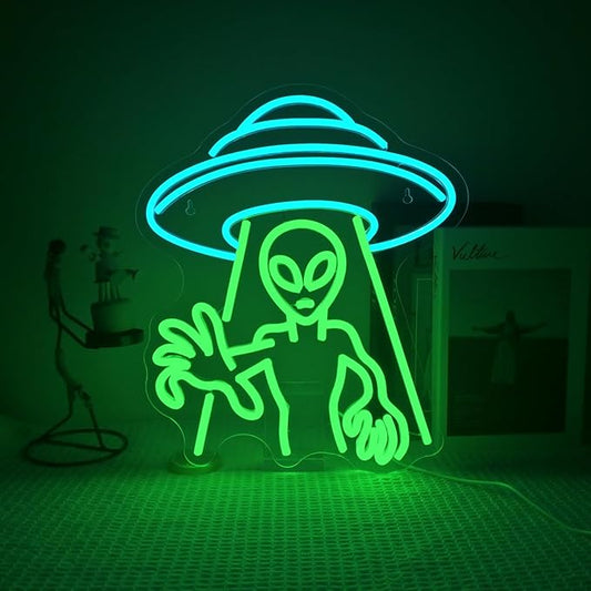Lucunstar Alien Neon Sign,Green Led Wall Decor,LED Alien Neon Light, Shop Bar Man Cave,Teen Room,Game Room Decor,Hip Hop Party Neon Signs Wall Decor,Party Bedroom