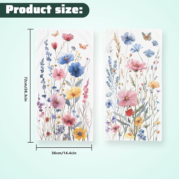 Watercolor Wildflower Kitchen Towels Set of 2 Absorbent Butterfly Dish Towels Housewarming Holiday Tabletop Decor Floral