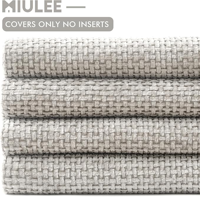 MIULEE Pack of 4 Throw Pillow Covers 18x18 Inch Light Gray Soft Decorative Chenille Pillow Covers Farmhouse Accent Cushion Covers for Boho Home Decor Bedroom Living Room