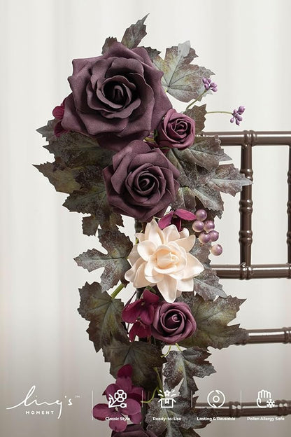 Ling's moment Fall 10pcs Wedding Chair Decorations Aisle Floral Swag Artificial Pew Flowers Hanging Garland Deep Plum for Ceremony Reception Church Rose Floral Arrangement Party Outdoor Decor