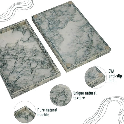 Marble Bathroom Tray,Pure Natural Vanity Tray,Marble Tray for Kitchen Counter Non-Ceramic/Non-Resin,Stone Trays 12 x 8 inch Cyan Green