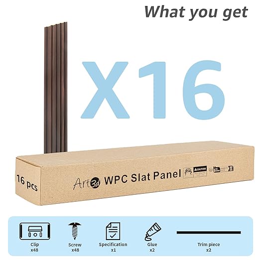 Art3d WPC Wainscoting Panels, 16-Pack 48 x 6 Inch 3D Wall Accents for Interior Wall Decor, Living Room, Bedroom, Walnut