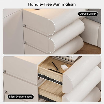 homary 3-Drawer Smart Nightstands Set of 2 with Wireless Charging Station, USB & Type-C Ports, Faux Leather White Night Stands Modern Bedside Tables for Bedroom Storage, Fully Assembled