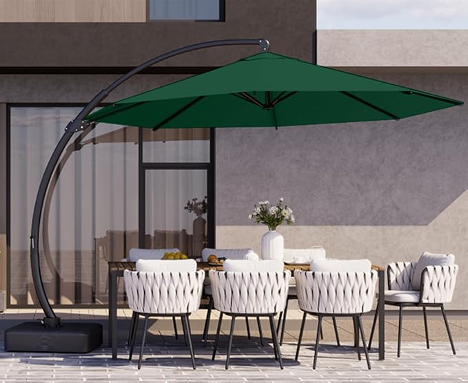 Kingdura 11ft Offset Cantilever Patio Umbrella with Base Included, Large Round Aluminum Outdoor Umbrella, 360° Rotation & Infinite Tilt, Heavy Duty Frame for Deck Pool Backyard, Dark Green