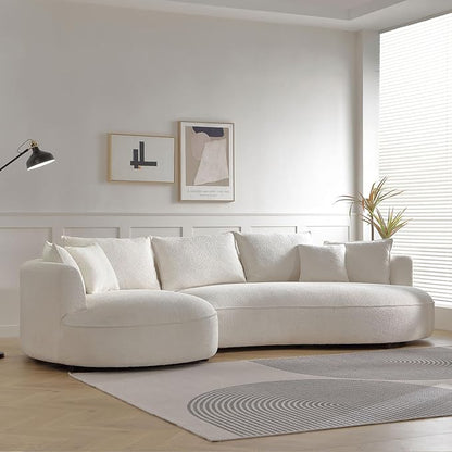125'' Modern Curved Cloud Sofa Luxury Living Room 5 Seater Combo Sofa Cloud Curve Design Mid Century Upholstered Sofa with Ottoman for Living Room Bedroom Apartment(Boucle+Left Facing, Beige)