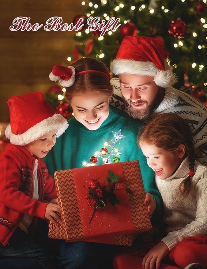 Lewondr Christmas Table Lamp, USB/Battery Powered Spiral Christmas Tree Desk Lamp with Star Topper, Decorative Christmas Tree Light with Red/Green Hanging Bells for Home Bedroom Xmas Party, Red/Green