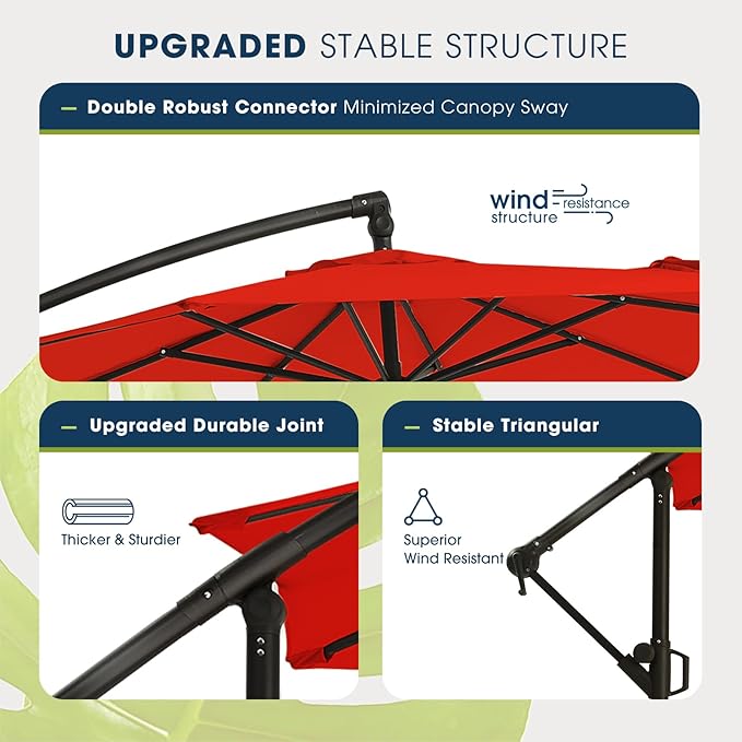 wikiwiki 10ft Patio Umbrellas Offset Outdoor Umbrella Cantilever Hanging Umbrellas w/Infinite Tilt, Fade Resistant Waterproof RECYCLED FABRIC Canopy & Cross Base, for Yard, Garden & Deck, Red