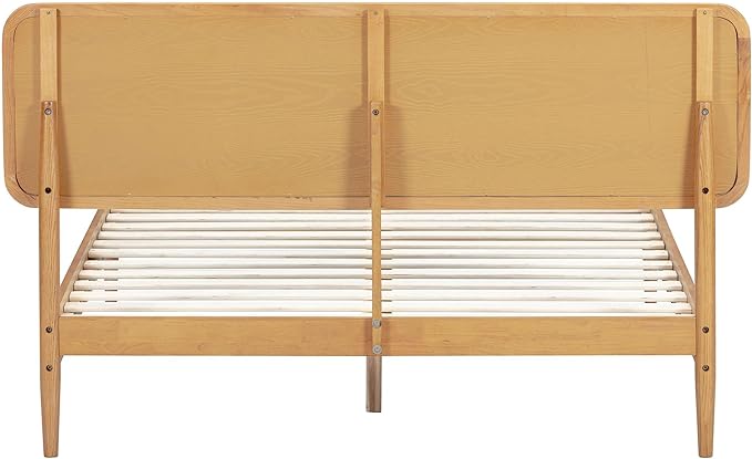 NTC Lupin Wooden Bed Frame with Headboard and Natural Rattan, Solid Oak/Rubber Wood Foundation with Silent Slats, 1000 Lb Capacity, Effortless Assembly (Natural Cane - Rustic Oak, Queen)