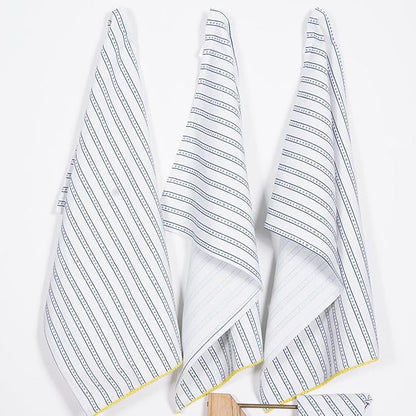 TARAN LIVING Printed Kitchen Dish Bar and Tea Towels Cotton, 18x28 inch with Trims, Cotton Dish Towel Sets (Blue Stripes, Set of 6)