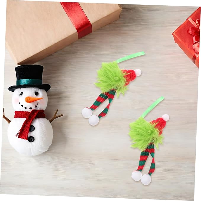 6pcs Christmas Furry Ornaments with Santa Hat and Striped Scarf Plush Hanging Pom Pom Balls for Xmas Tree Indoor Outdoor Holiday Decorations Festive Holiday Creature Design