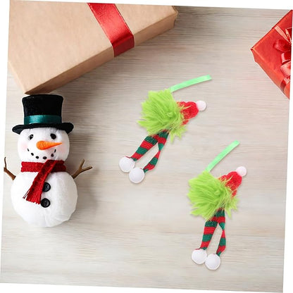 6pcs Christmas Furry Ornaments with Santa Hat and Striped Scarf Plush Hanging Pom Pom Balls for Xmas Tree Indoor Outdoor Holiday Decorations Festive Holiday Creature Design