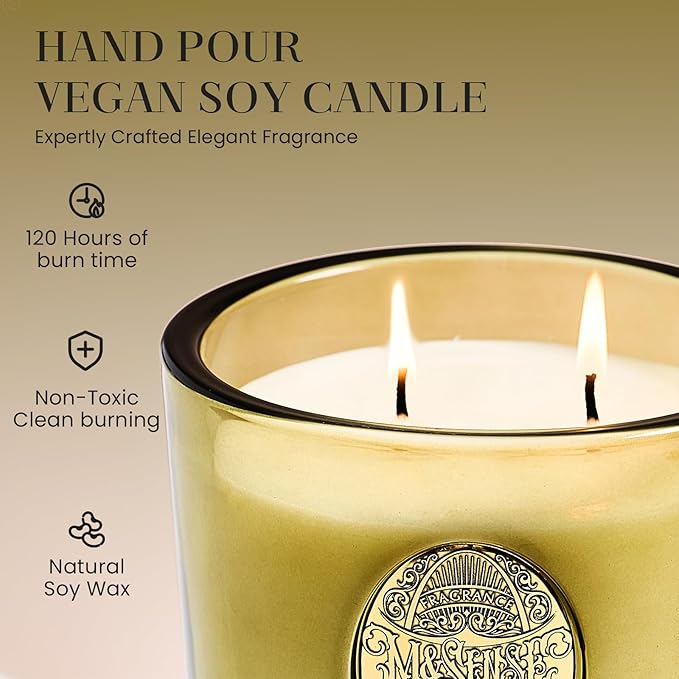 M&SENSE Large Two-Wick Strong Soy Candle | Sandalwood Jasmine & Green | 19.8 oz, 120H Burn Time | Luxury Candle for Relaxation, Gifting, Home Décor | Ideal for Bedroom, Office, Party Ambiance