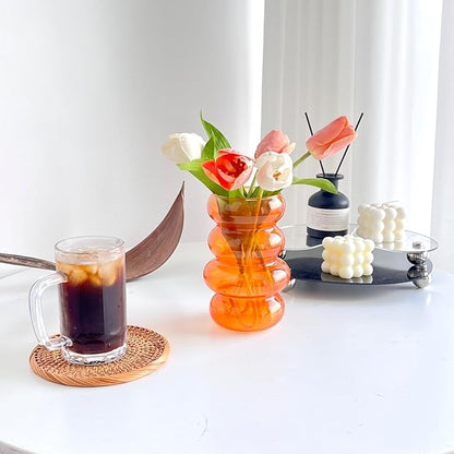 BLOFLO Transparent Glass Hydroponic Flower Vase, 7-Inch Orange Glass Vase, Four-Layer Geometric Glass Floral Vase for Home Décor, Modern Bubble Glass Vase for Home Office Wedding Table (Orange)