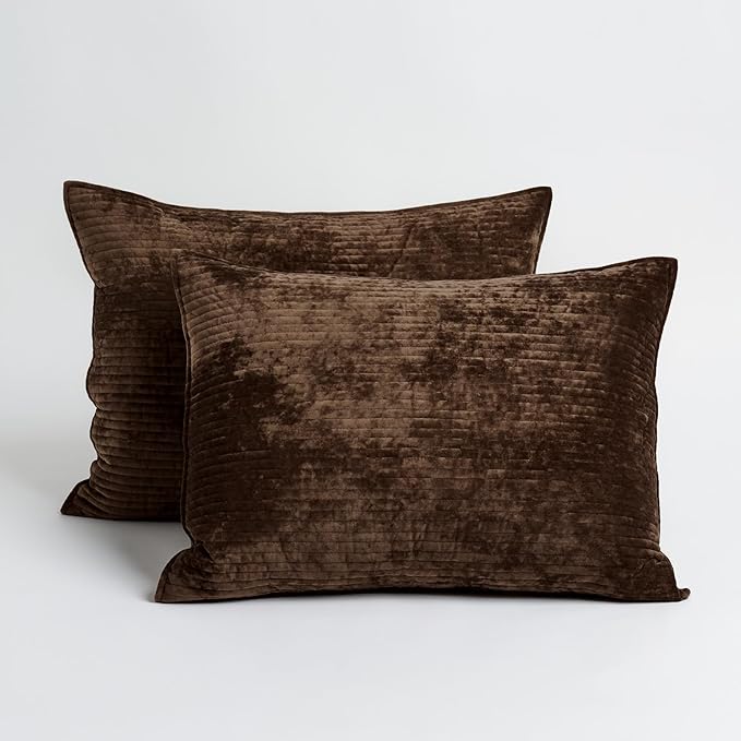 EVERGRACE Velvet Quilt Set King Size, Luxurious Soft Quilted Bedding Sets, Lightweight Velvet Comforter for All Season, Striped Channel Bedspread Coverlet with 2 Shams, Red Rust Brown