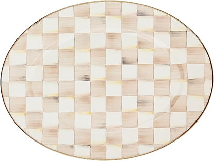 MACKENZIE-CHILDS Enamel Oval Platter, Serving Plate for Entertaining, Medium, Brown-and-White Mocha Check