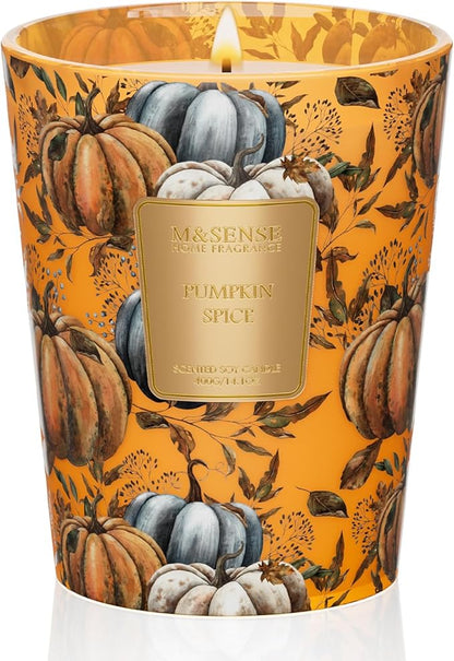 M&SENSE Pumpkin Spice Scented Candle, Soy Candles 14.1oz 60H Burn Time Slow Burning, Fall Winter Scent Unique Halloween Thanksgiving Gifts Home Decor