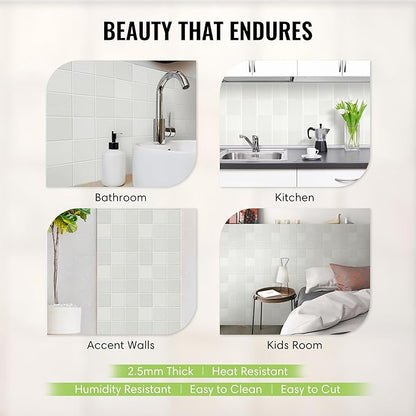 5 Pack Peel and Stick Backsplash Square Tiles, Extra Thick 3D Wall Panels, Heat & Water Resistant, Easy DIY Kitchen, Bathroom, Laundry, Fireplace & Rental Home Wall Décor (12 x 12 in), Stone White