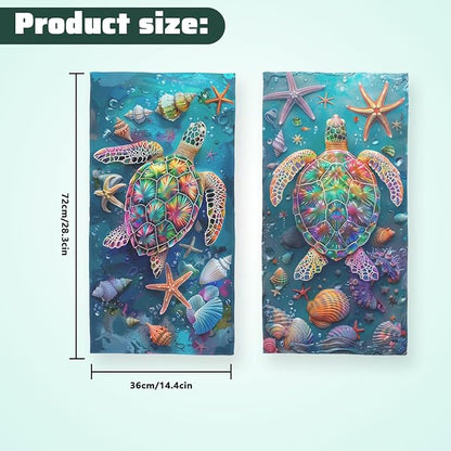 Sea Turtle Kitchen Dish Towels Set of 2 Absorbent Hand Towels 16x24 Farmhouse Starfish Seashells Sea Turtle