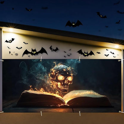 6 x 13 ft Halloween Garage Door Decorations Halloween decorations Witch Door Cover, Hanging Banner, Cauldron Backdrop Mural for Home, Outdoor, Indoor, Spooky Party, Wall, Window (BOOK)