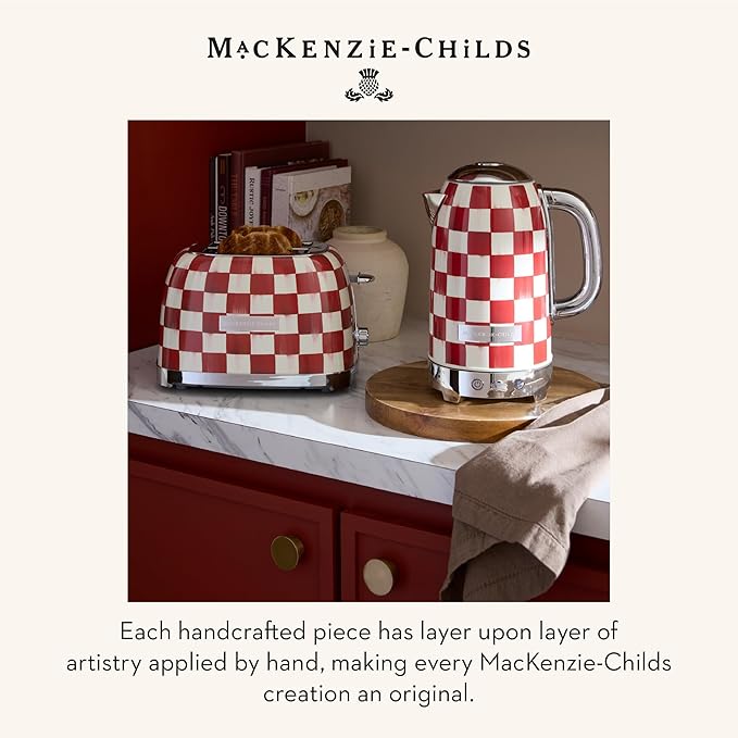 MACKENZIE-CHILDS 2-Slice Toaster, Decorative Toaster for Kitchen, Red-and-White Cherry Check