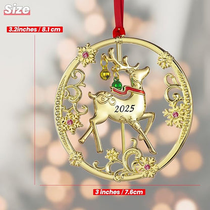 Christmas Tree - 2025 Rotation Reindeer Hanging Ornaments Pendant of Car Charm Holiday Keepsake Gift Home Decor (Reindeer Gold (2025))