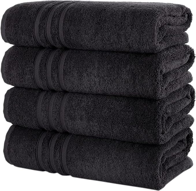 Hawmam Linen Black Bath Towels 4-Pack - 27x54 Soft and Absorbent, Premium Quality Perfect for Daily Use 100% Cotton Towel 600 GSM