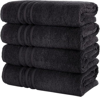 Hawmam Linen Black Bath Towels 4-Pack - 27x54 Soft and Absorbent, Premium Quality Perfect for Daily Use 100% Cotton Towel 600 GSM