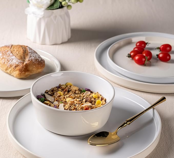 AmorArc Ceramic Dinnerware Sets for 6, 18 Piece Stoneware Plates and Bowls Set, Chip and Crack Resistant Plates Set, Dishwasher & Microwave Safe Dishes - Service for 6