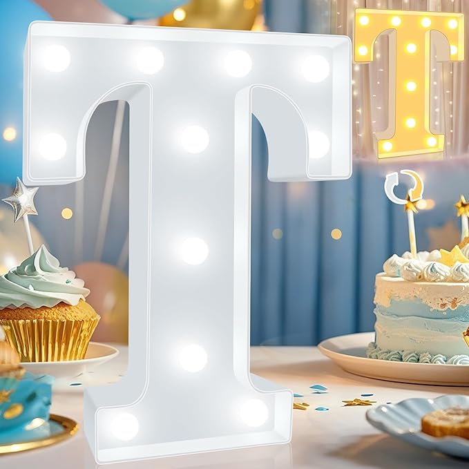 Pooqla LED Marquee Letter Lights, Warm White and Cool White Decorative Lighted Letters, Light Up Alphabet Letters for Boys Girls, Party, Wedding, Bar, Night Light, Birthday Decoration, Letter T