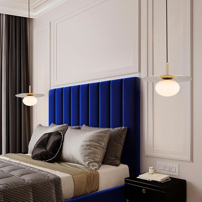 Modern Globe Pendant Lighting Set of Two Milky White Glass Shade Brass Gold Farmhouse Pendant Light 11.81" Dome Industrial Hanging Ceiling Light Fixture Kitchen Island Dinning Room Bedroom