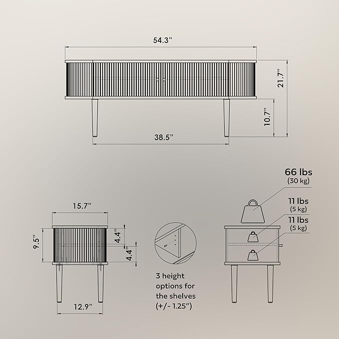 WERMO 55’’ Black TV Stand with Storage and Shelves for 32-60 Inch TVs. Black Entertainment Center with Doors for Living Room and Bedroom, Mid Century Modern Console Table, Media Cabinet (Black Oak)