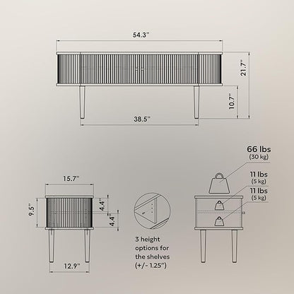 WERMO 55’’ Black TV Stand with Storage and Shelves for 32-60 Inch TVs. Black Entertainment Center with Doors for Living Room and Bedroom, Mid Century Modern Console Table, Media Cabinet (Black Oak)