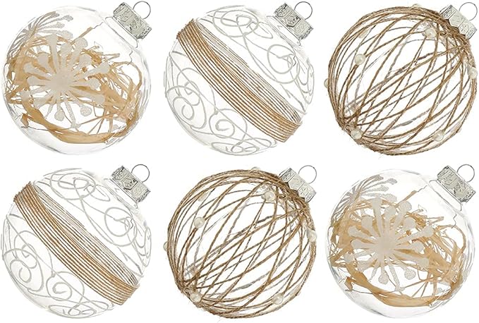 XmasExp Christmas Ball Ornaments Set, Farmhouse Shatterproof Christmastree Decorations,6ct Large Plastic Hanging Ornaments,100mm/4,Neutral