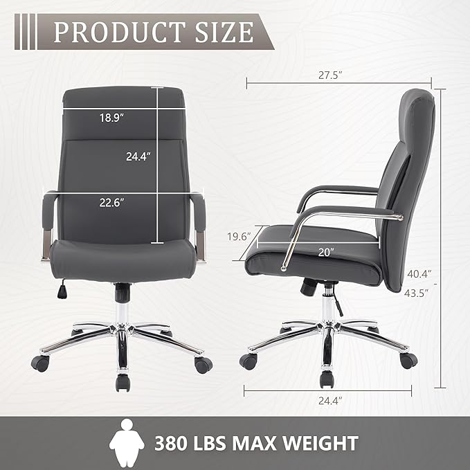 Mid-Back Ergonomic Leather Office Chair, Modern Upholstered Executive Desk Chair with Gold Frame Armrest Computer Task Chair (Slate Gray)