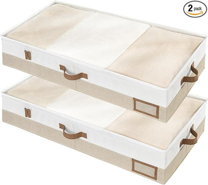 StorageWorks Large Under Bed Storage Containers with Handles and Label Holder, 2 Pack Ultra-thick Fabric Underbed Bins, Closet Organizer for Clothes, Blankets, Sweater