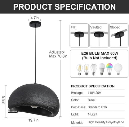 19.7in Wabi Sabi Pendant Lights Kitchen Island Lighting Fixture Ceiling Mount Black Modern Japanese Lamp Japandi Chandelier for Dining Living Room Hallway Bedroom Restaurant Hanging Lamp