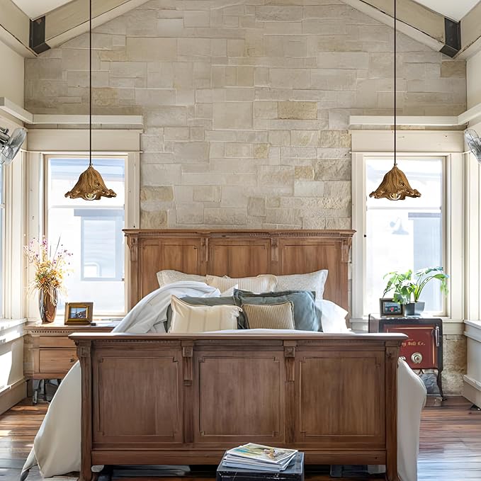 Wabi Sabi Pendant Lights,8.3in Brown Retro Ruffled Pendant Light Hanging Lamp Kitchen Island Farmhouse Vintage Light for Dining Room Bedroom Hallway Restaurant Foyer